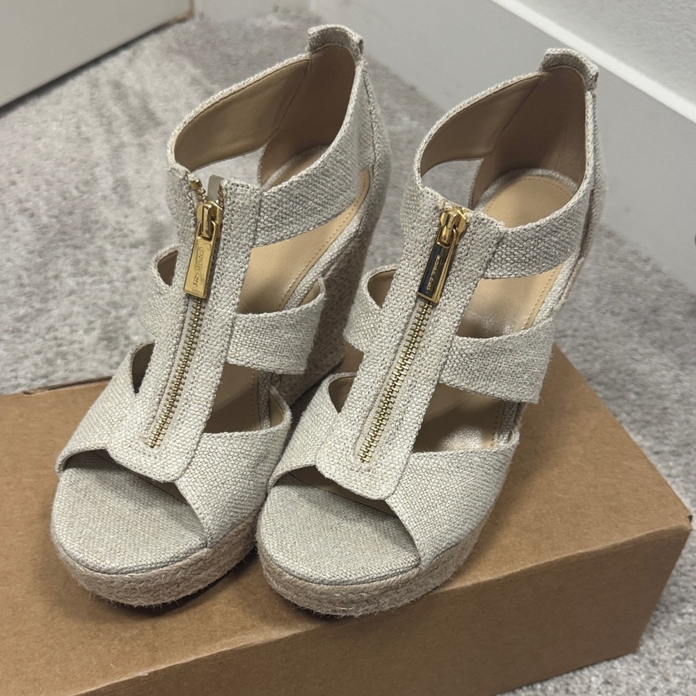 Michael Kors Beige Wedges with Gold Accents